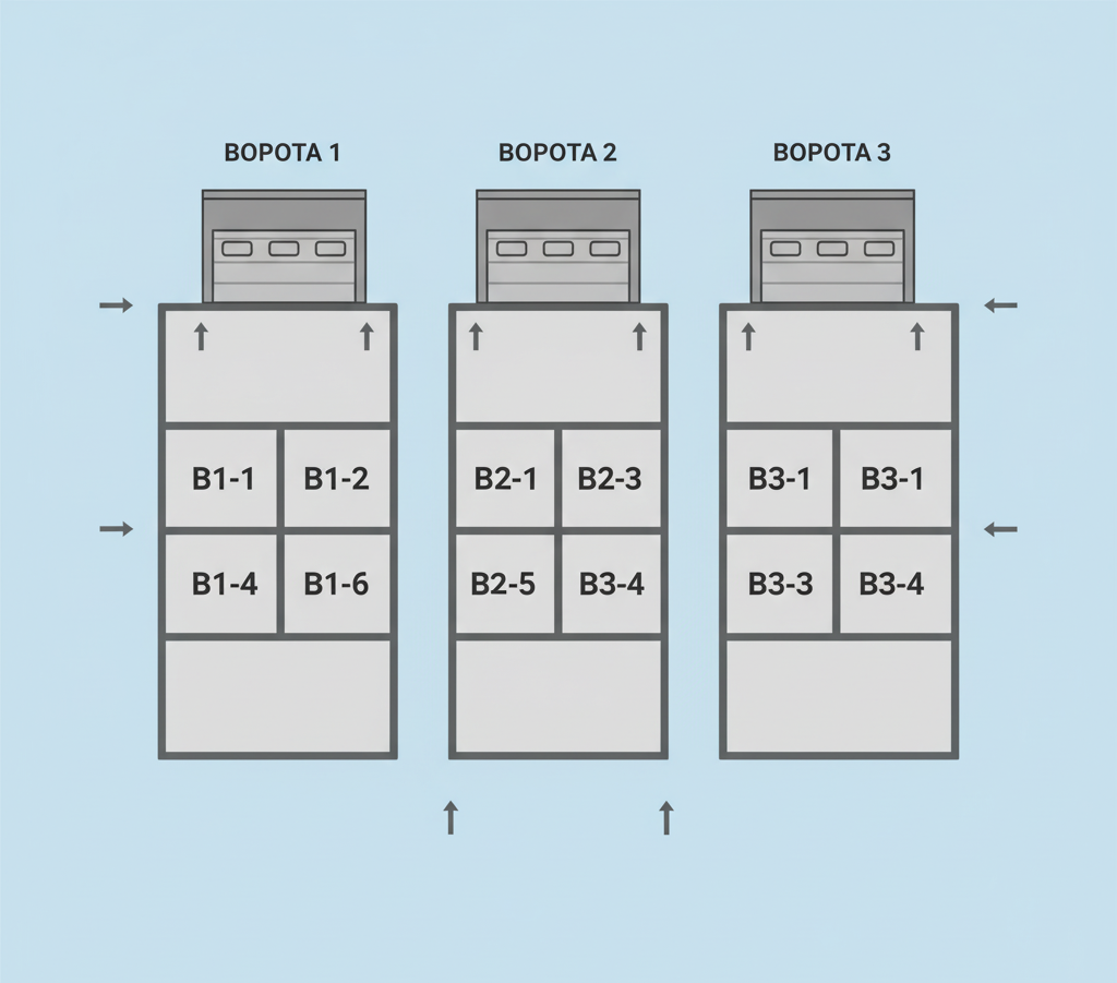 Принцип «шахматной расстановки»: каждой ячейке в зоне экспедиции присваивается уникальный адрес, который WMS связывает с конкретным рейсом.