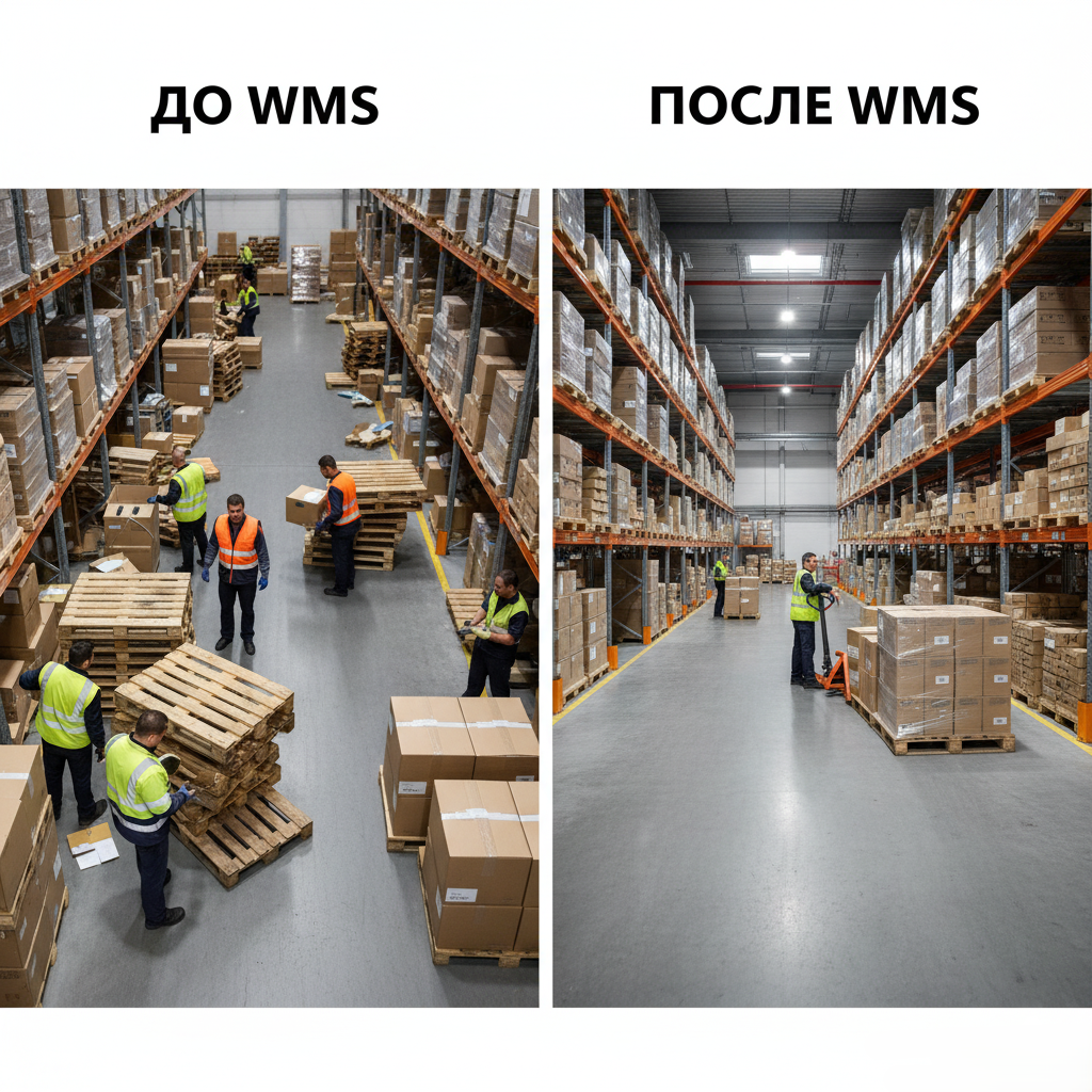 Результат работы WMS: устранение заторов и создание упорядоченных, эффективных процессов на складе.
