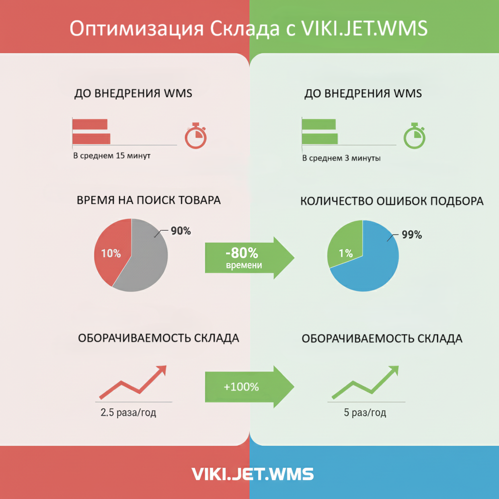 Результаты внедрения [название вашей VIKI.JET.WMS: наглядная демонстрация роста ключевых показателей эффективности склада.