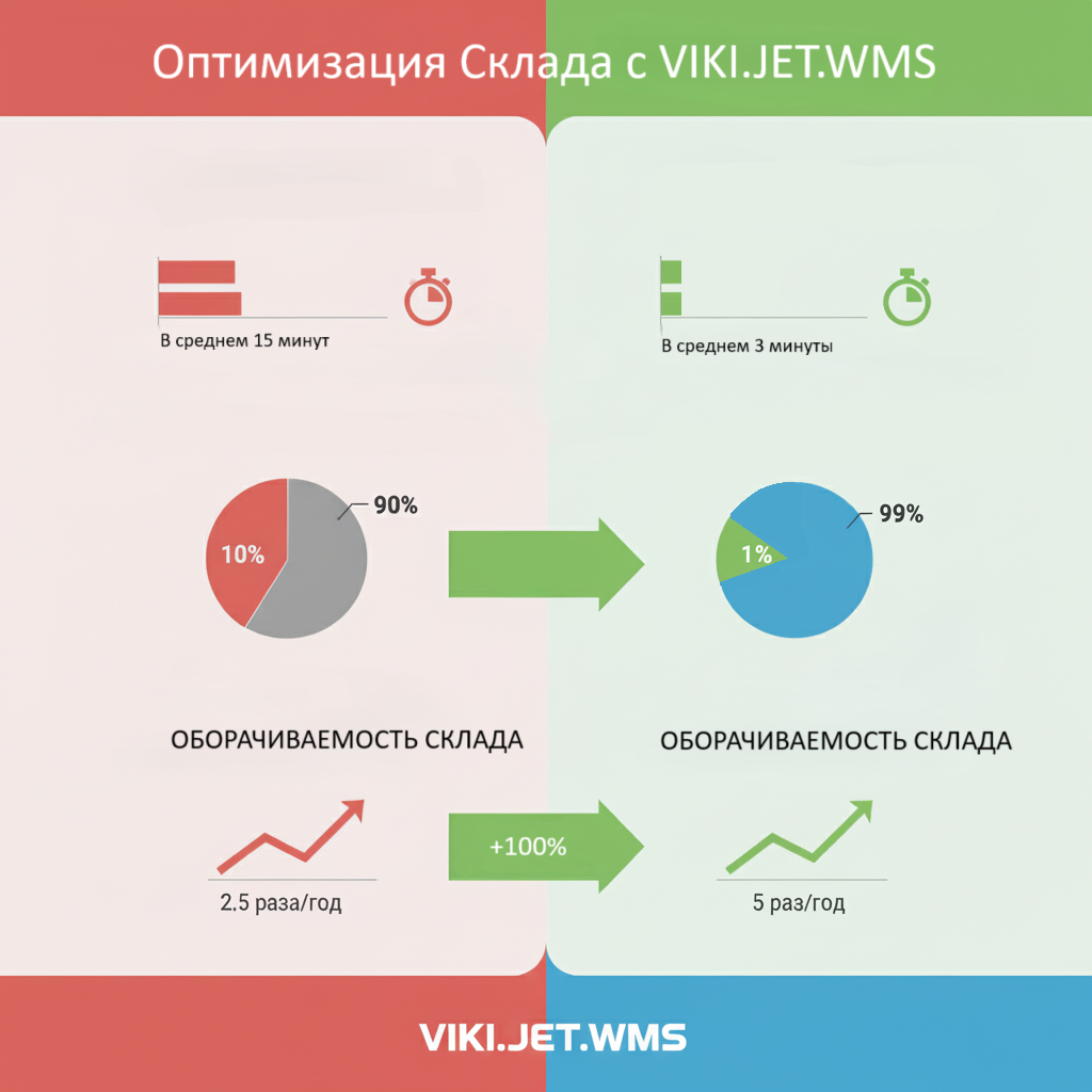 Результаты внедрения VIKI.JET.WMS: наглядная демонстрация роста ключевых показателей эффективности склада.